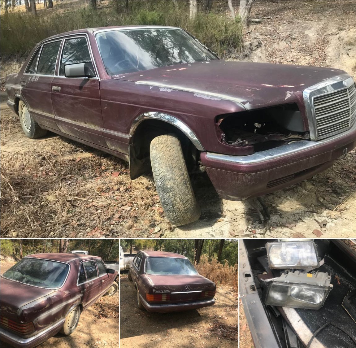 1989 W126 420SEL burgundy being wrecked Panton Hill VIC