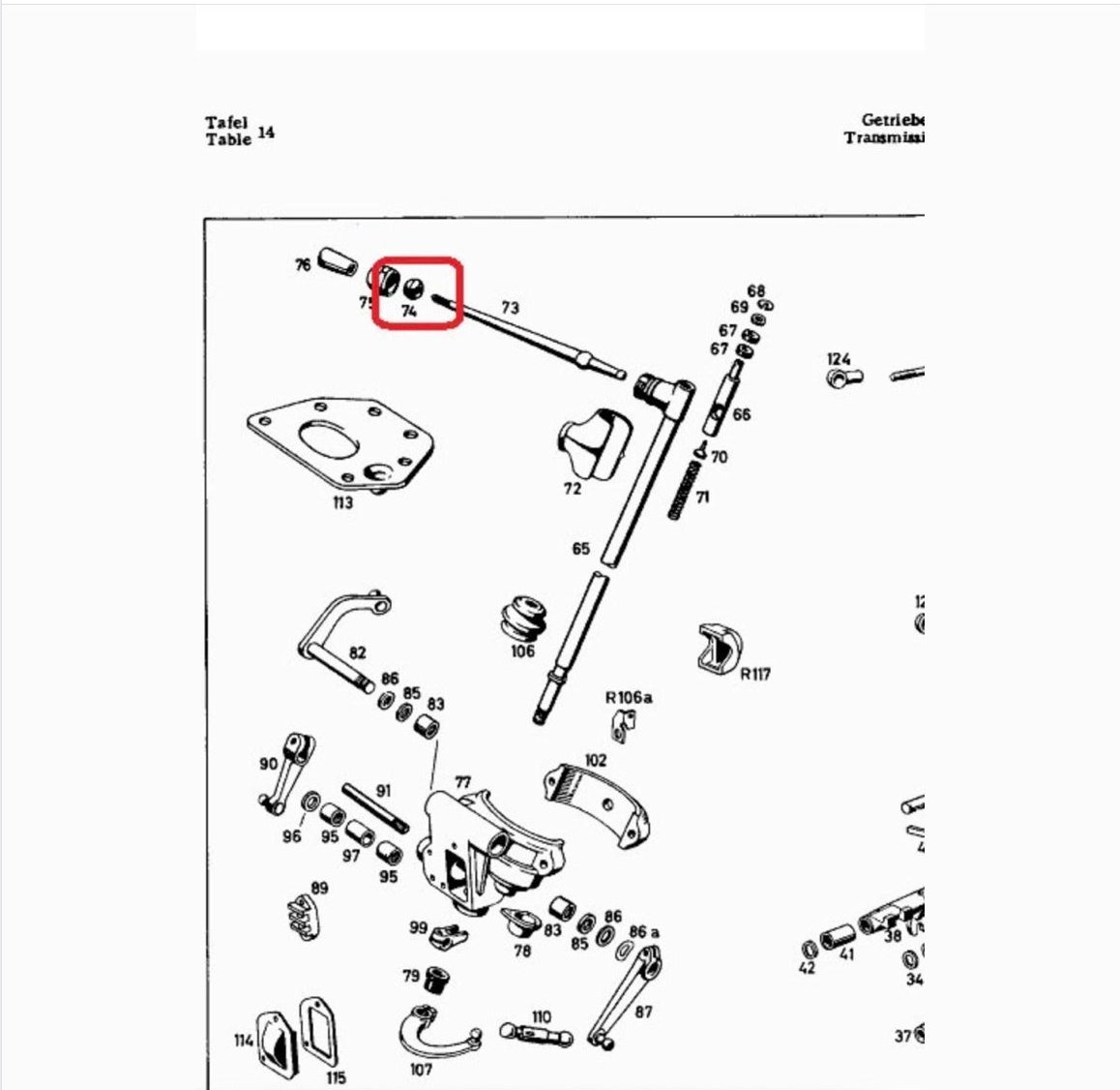 Column shift parts 67 74 75 W108 Tafel 14